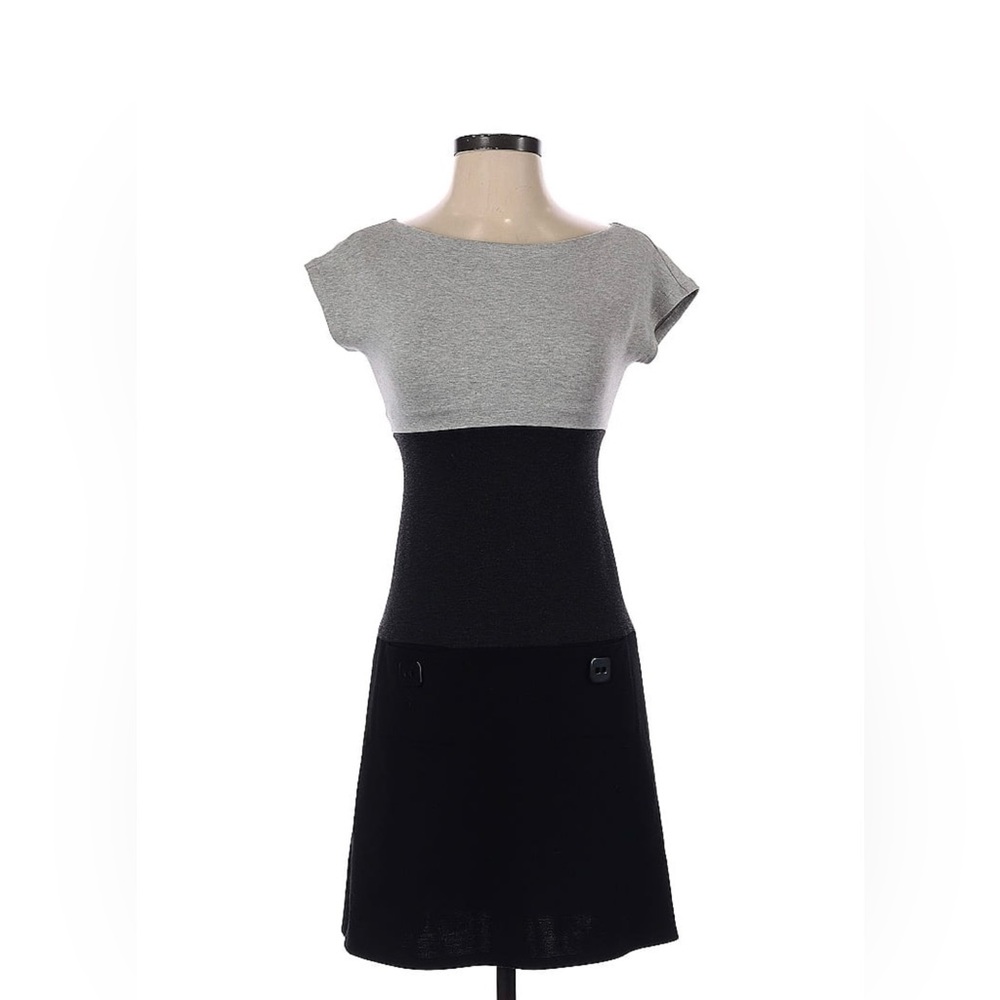 Bailey 44 Light Dark Gray Black Colorblock Striped Short Sleeve Pocket Dress Med